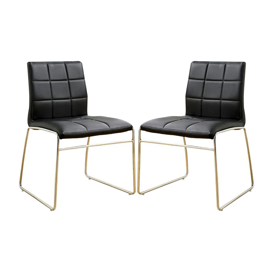 Set Of 2Upholstered Side Chairs In Black And Chrome Solid Black Dining Room Side Chair Faux Leather