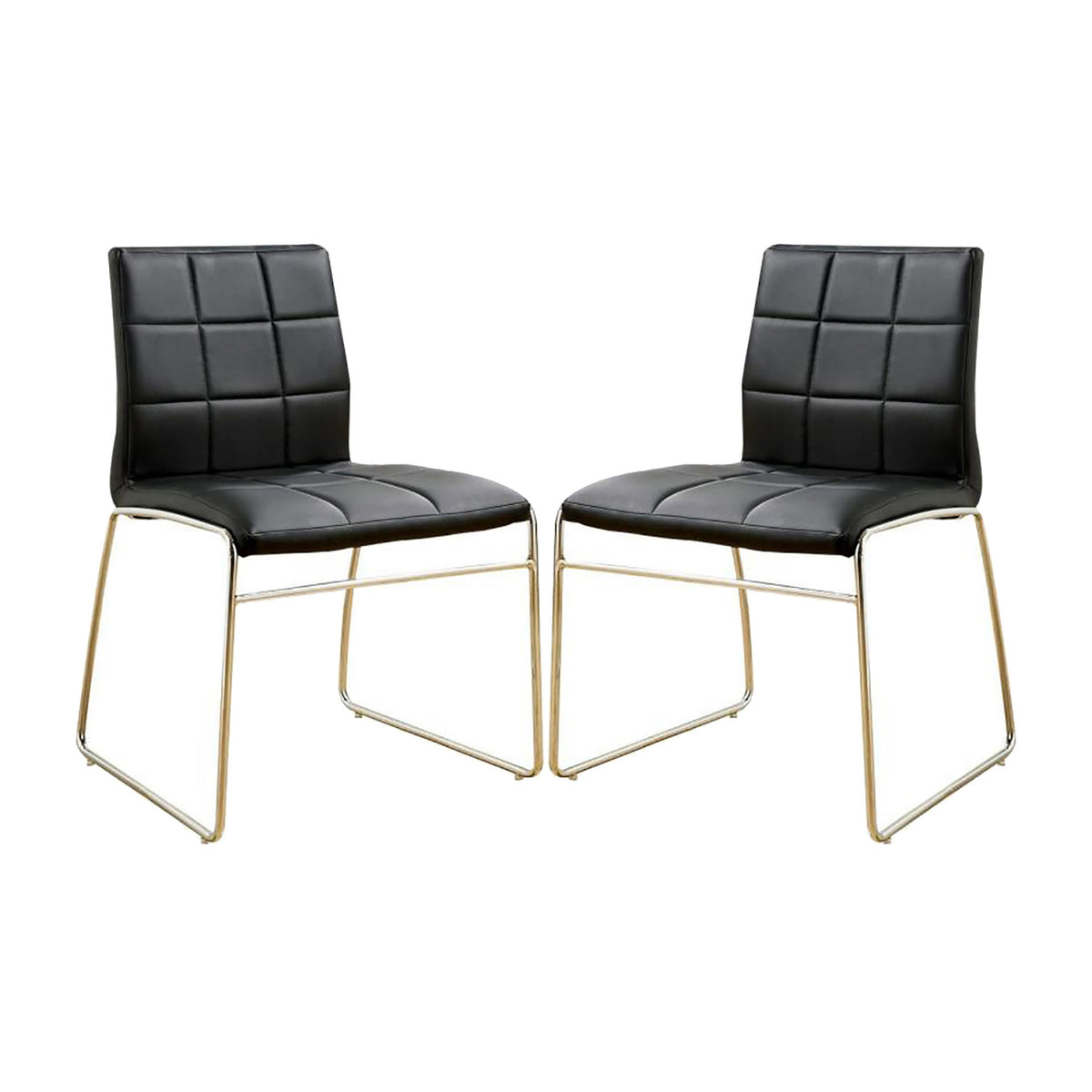 Set Of 2Upholstered Side Chairs In Black And Chrome Solid Black Dining Room Side Chair Faux Leather