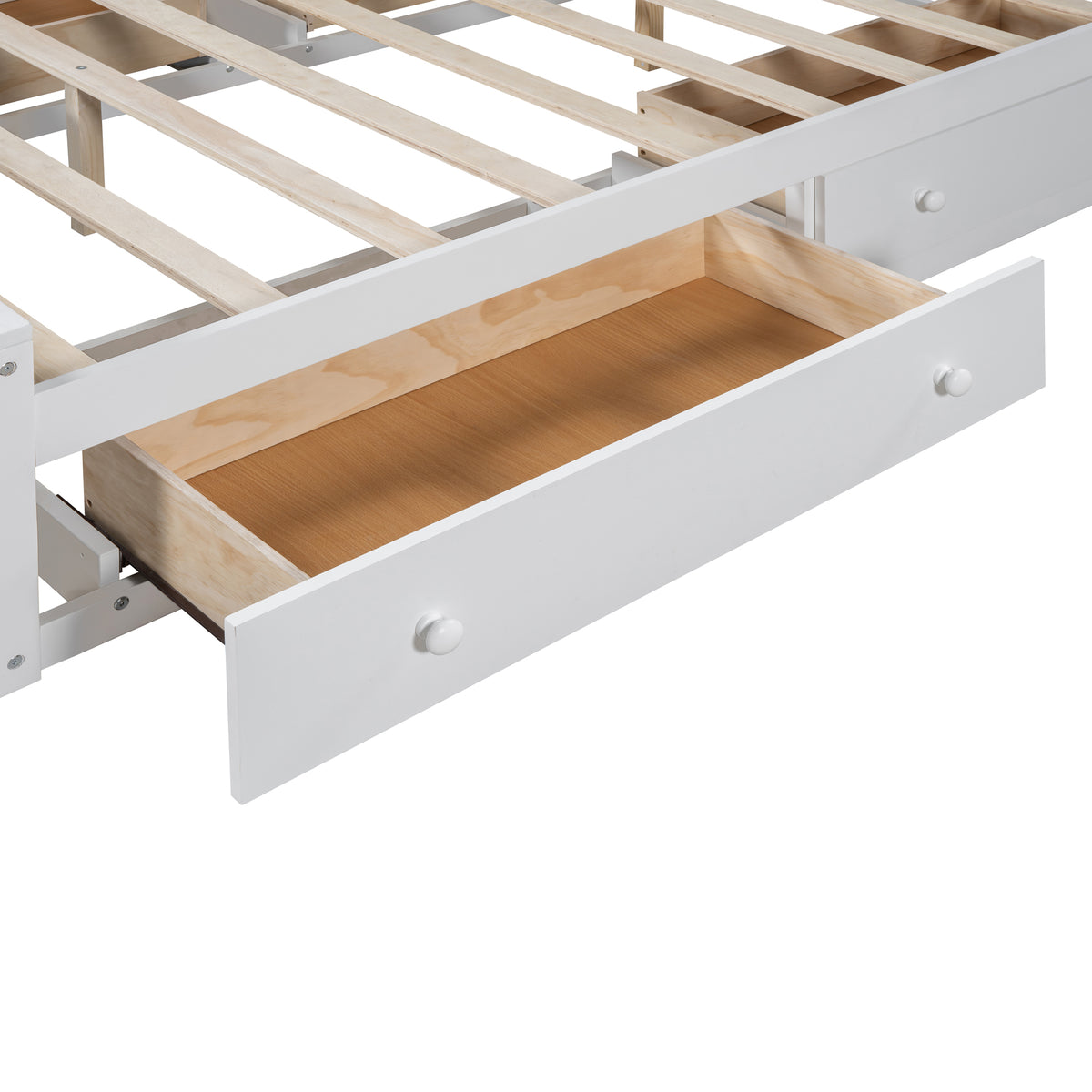 Queen Size Wooden Bed With All In One Cabinet, Shelf And Sockets, White White Solid Wood