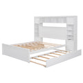Queen Size Wooden Bed With All In One Cabinet, Shelf And Sockets,Twin Xl Trundle,White Queen White Solid Wood