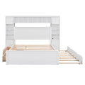 Queen Size Wooden Bed With All In One Cabinet, Shelf And Sockets,Twin Xl Trundle,White Queen White Solid Wood