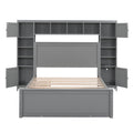 Full Size Wooden Bed With All In One Cabinet, Shelf And Sockets,Twin Size Trundle, Gray Full Gray Solid Wood