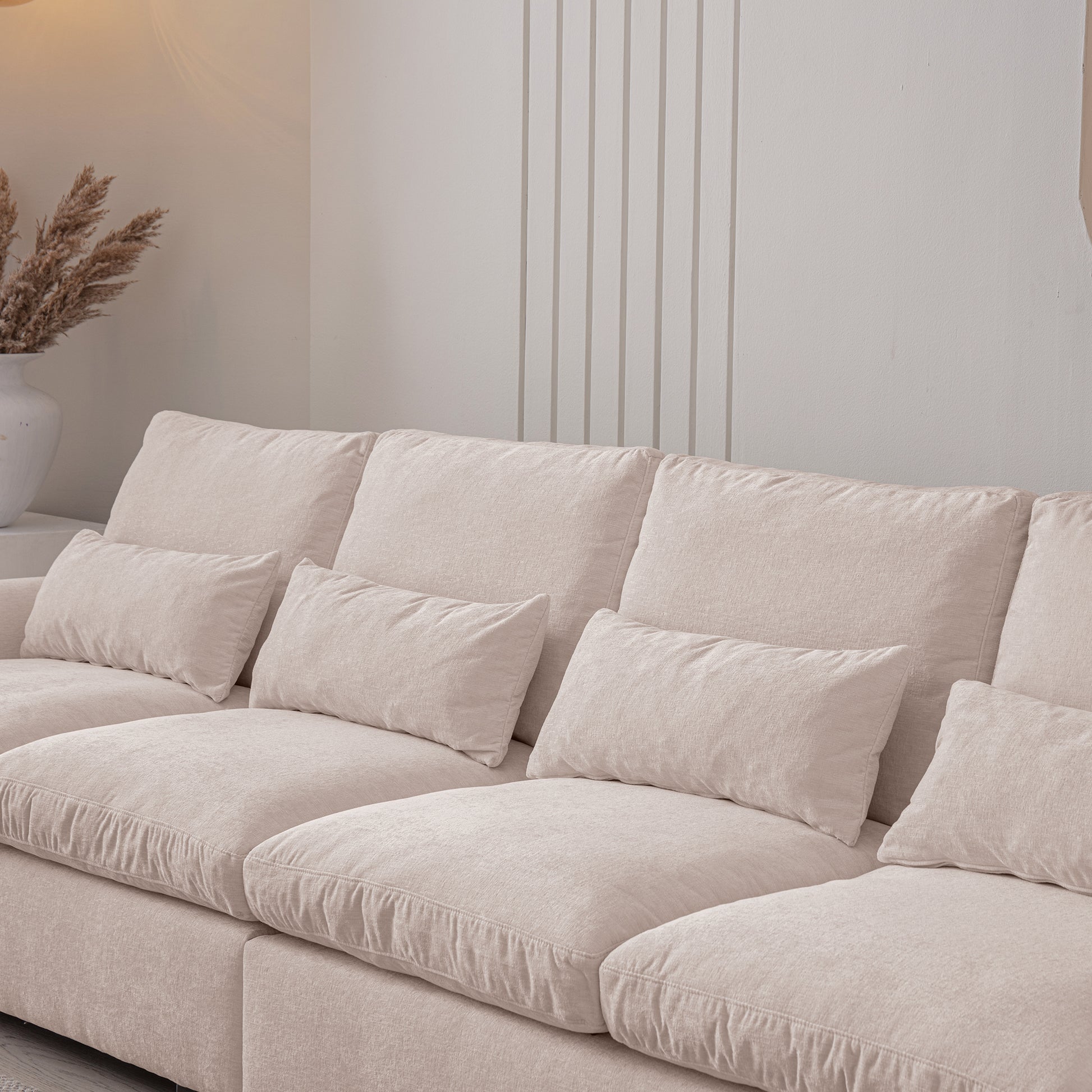 114.5"Modern Modular L Shaped Chenille Sofa Couch Reversible Ottoman With Storage Removable And Washable Cushions Sofa With Usb Ports & Cup Holder For Living Room Beige Modern Foam Chenille
