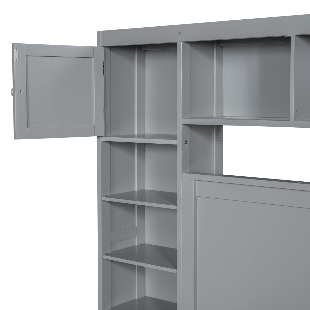 Queen Size Wooden Bed With All In One Cabinet, Shelf And Sockets, Gray Gray Solid Wood