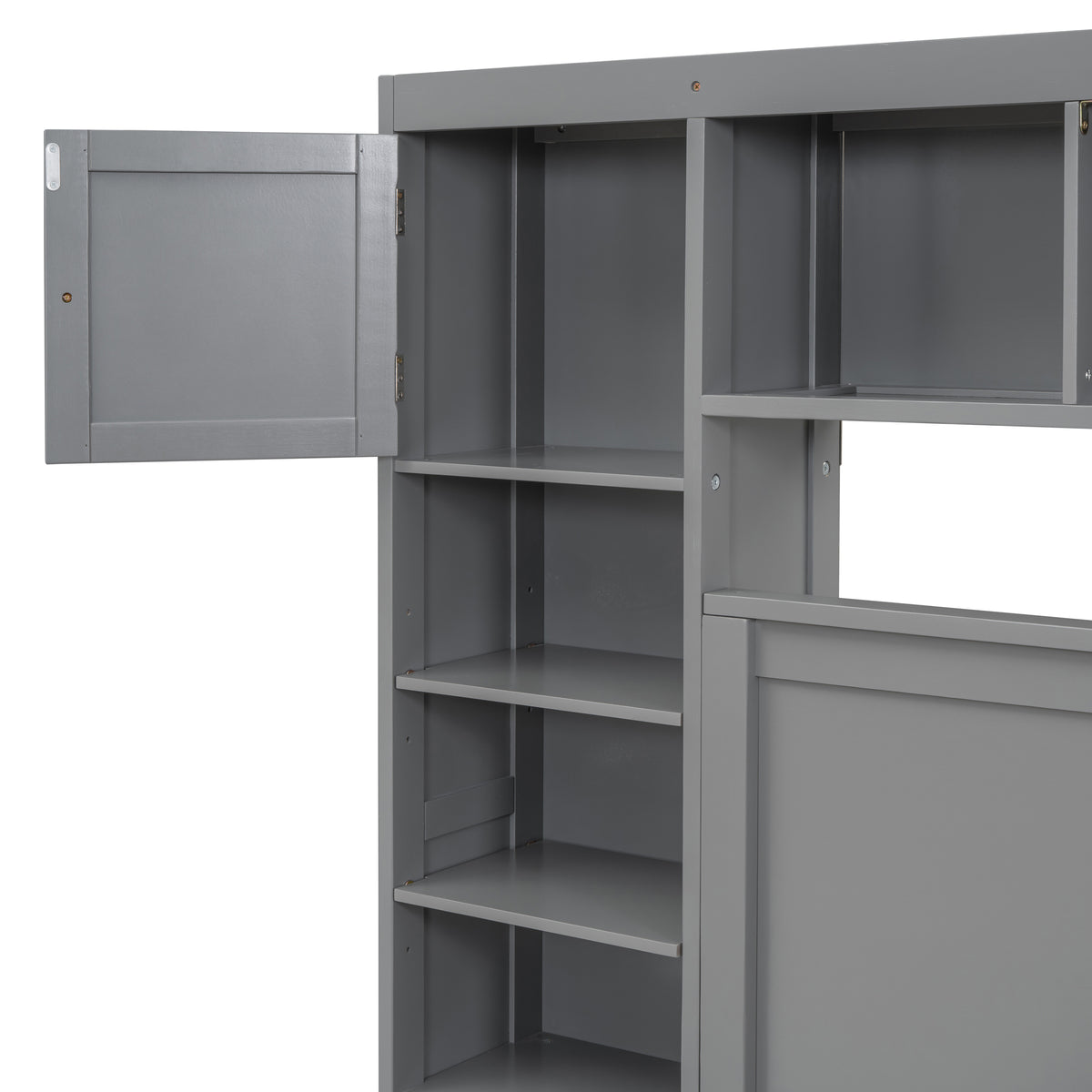 Full Size Wooden Bed With All In One Cabinet, Shelf And Sockets,Twin Size Trundle, Gray Full Gray Solid Wood