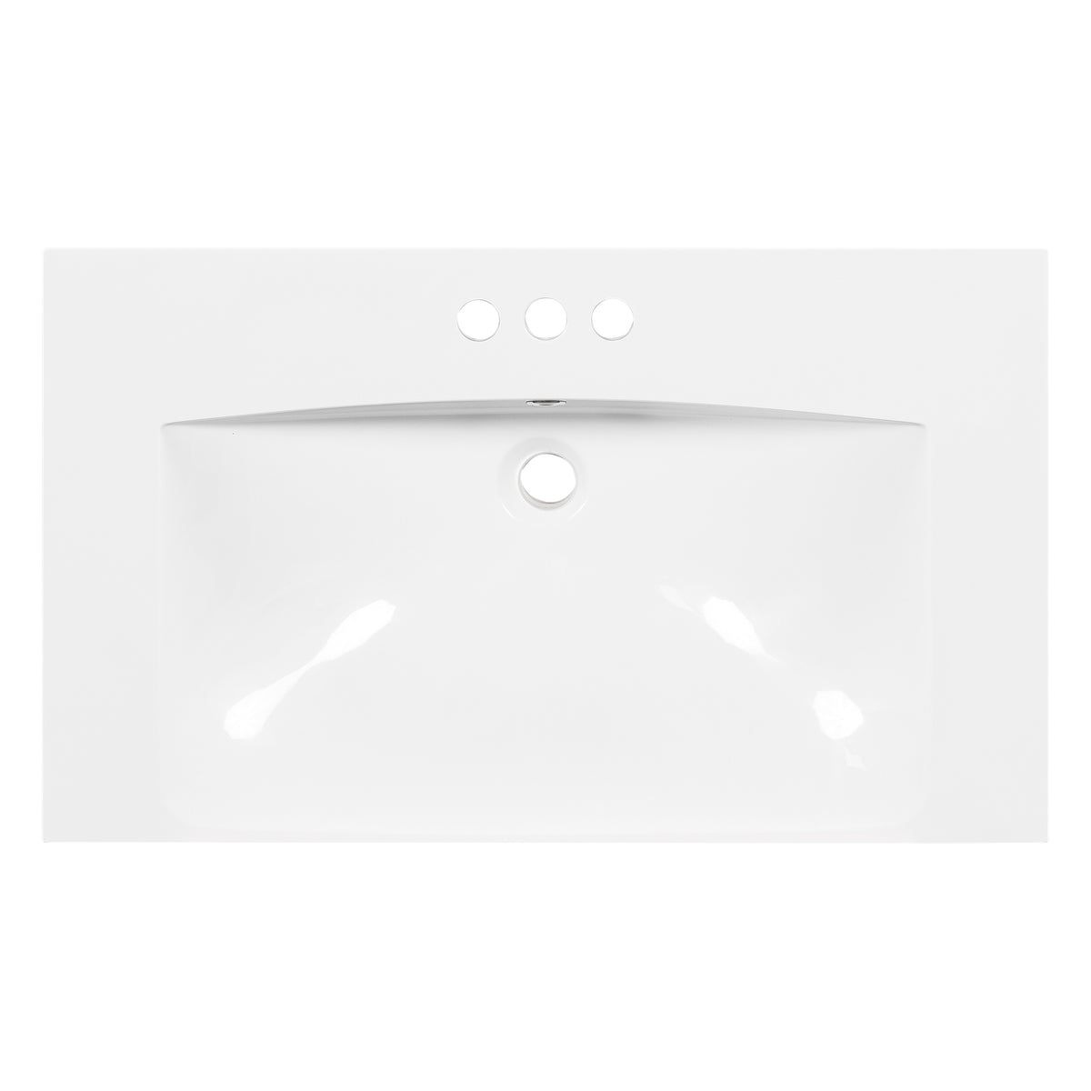 30" Single Bathroom Basin Sink, Vanity Top Only, 3 Faucet Holes, Resin White Resin