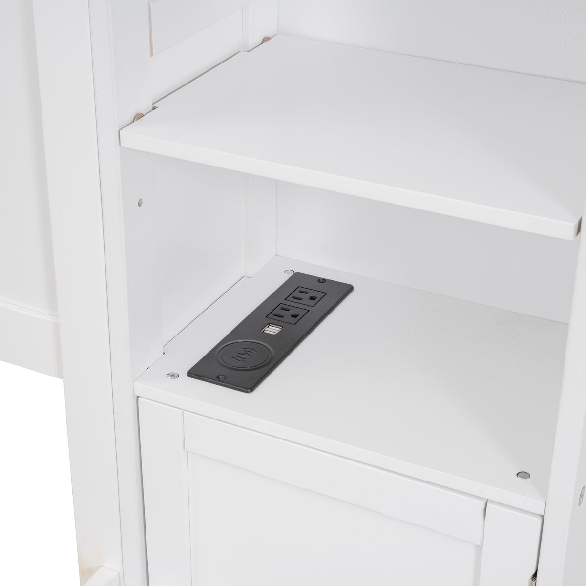 Queen Size Wooden Bed With All In One Cabinet, Shelf And Sockets,Twin Xl Trundle,White Queen White Solid Wood