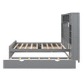 Full Size Wooden Bed With All In One Cabinet, Shelf And Sockets,Twin Size Trundle, Gray Full Gray Solid Wood
