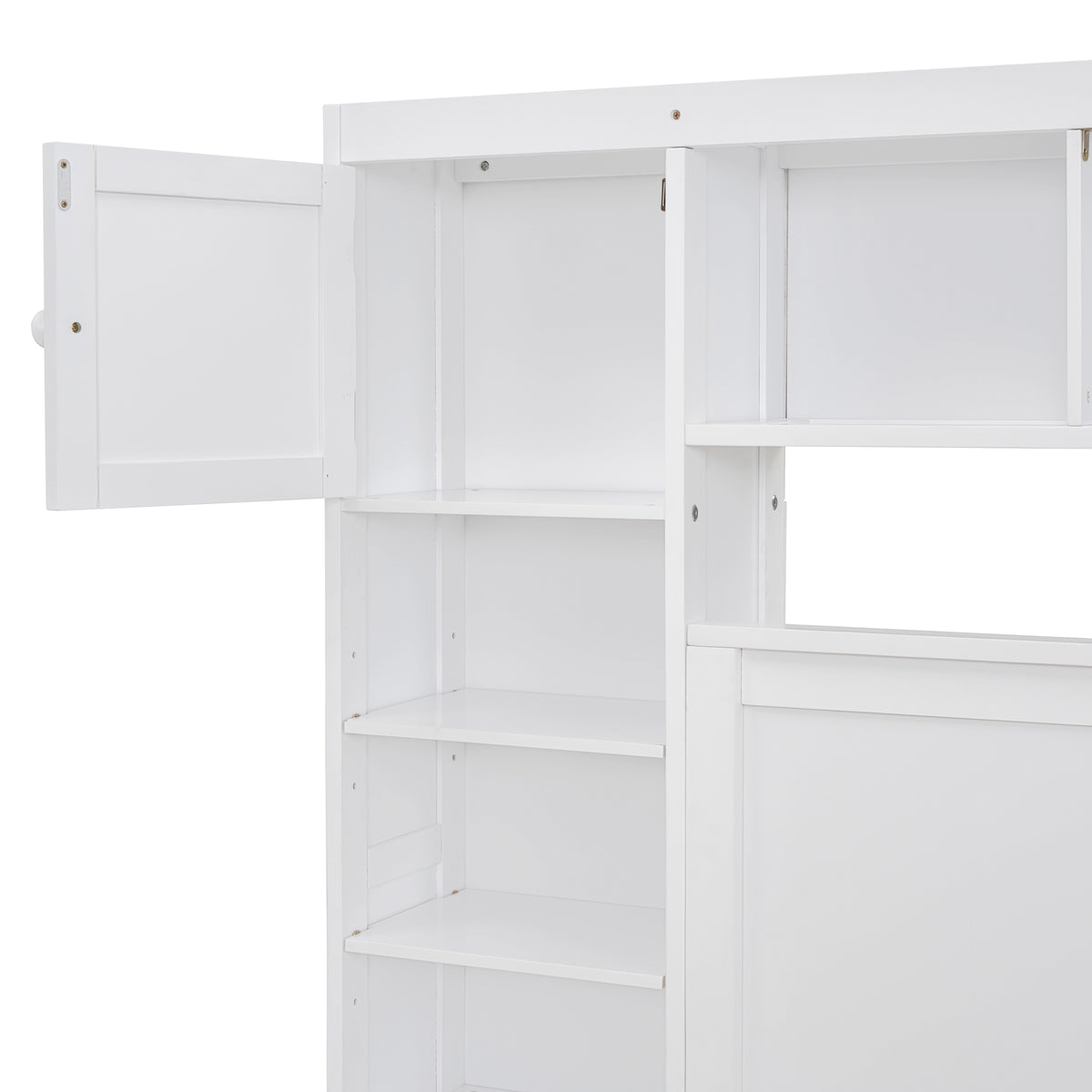 Full Size Wooden Bed With All In One Cabinet, Shelf And Sockets,Twin Size Trundle, White Full White Solid Wood