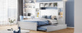 Full Size Wooden Bed With All In One Cabinet, Shelf And Sockets,Twin Size Trundle, White Full White Solid Wood