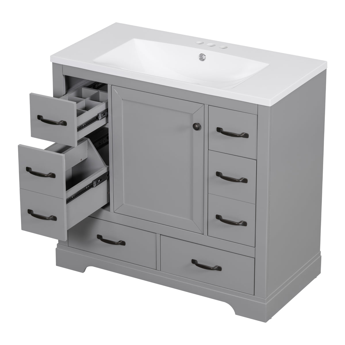 36" Bathroom Vanity With Sink Combo, Six Drawers, Multi Functional Drawer Divider, Adjustable Shelf, Grey Old Sku:Sy999808Aae Grey Solid Wood Mdf