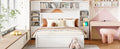 Queen Size Wooden Bed With All In One Cabinet, Shelf And Sockets, White White Solid Wood
