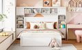 Queen Size Wooden Bed With All In One Cabinet, Shelf And Sockets, White White Solid Wood