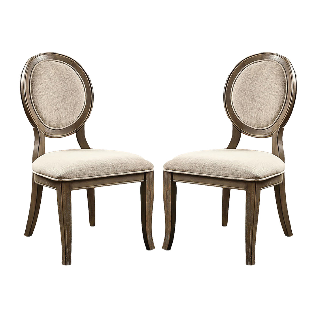 Set Of 2 Padded Beige Fabric Dining Chairs In Rustic Oak Finish Solid Oak Dining Room Dining Chairs Wood Fabric