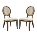 Set Of 2 Padded Beige Fabric Dining Chairs In Rustic Oak Finish Solid Oak Dining Room Dining Chairs Wood Fabric