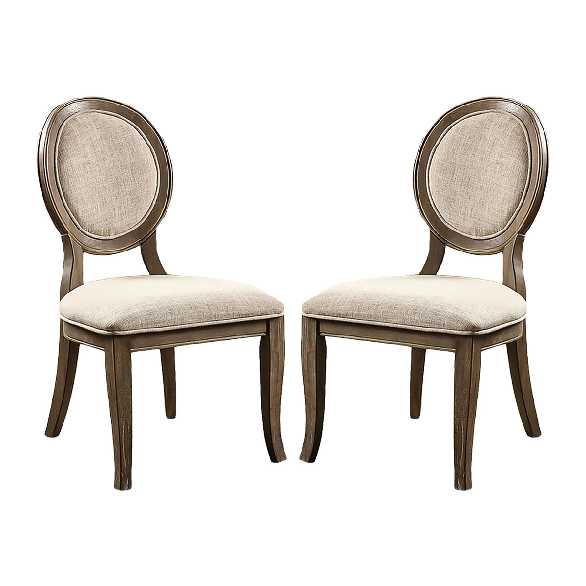 Set Of 2 Padded Beige Fabric Dining Chairs In Rustic Oak Finish Solid Oak Dining Room Dining Chairs Wood Fabric