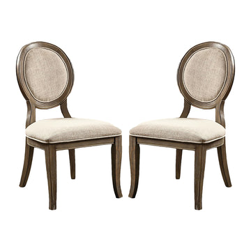 Set Of 2 Padded Beige Fabric Dining Chairs In Rustic Oak Finish Solid Oak Dining Room Dining Chairs Wood Fabric