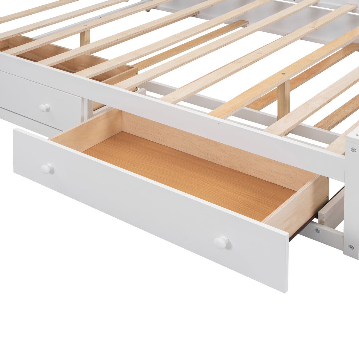 Queen Size Wooden Bed With All In One Cabinet, Shelf And Sockets,Twin Xl Trundle,White Queen White Solid Wood
