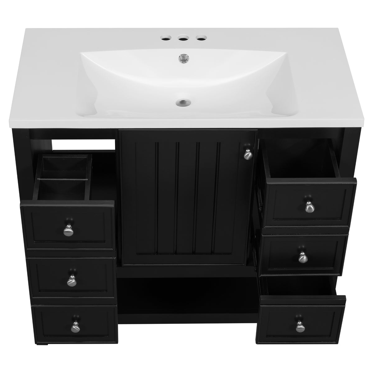 36" Bathroom Vanity With Sink Combo, One Cabinet And Three Drawers, Solid Wood And Mdf Board, Black Black Solid Wood Mdf