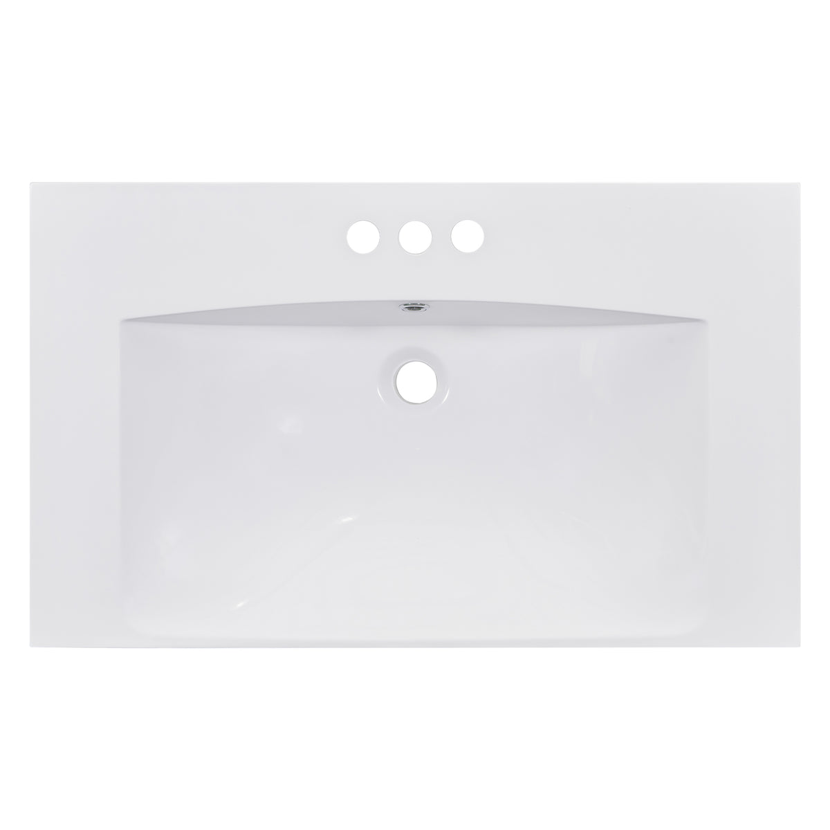 30" Single Bathroom Basin Sink, Vanity Top Only, 3 Faucet Holes, Resin White Resin