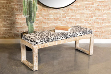 Black And White Sled Leg Accent Bench White Wood Primary Living Space Backless Black Farmhouse,Rustic Armless Foam Wood Fabric