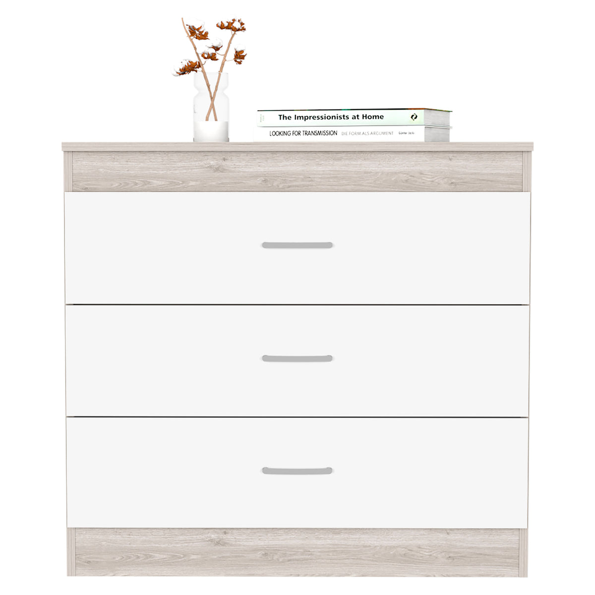 Dresser 29"H, Three Drawers, Metal Hardware, Superior Top, Light Gray White Multicolor Particle Board Particle Board