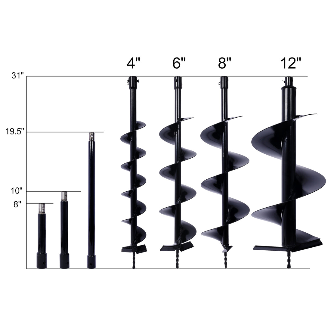 Auger Drill Bit For Planting Hole, Bulb Bedding Digging Post Hole Planting Tool For 3 4" Shaft Auger,Hole Digger Replacement Auger Bits Earth Auger Digging Bit 4In 6In 8In 12In Rod Kit Black Steel