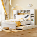 Queen Size Wooden Bed With All In One Cabinet, Shelf And Sockets,Twin Xl Trundle,White Queen White Solid Wood