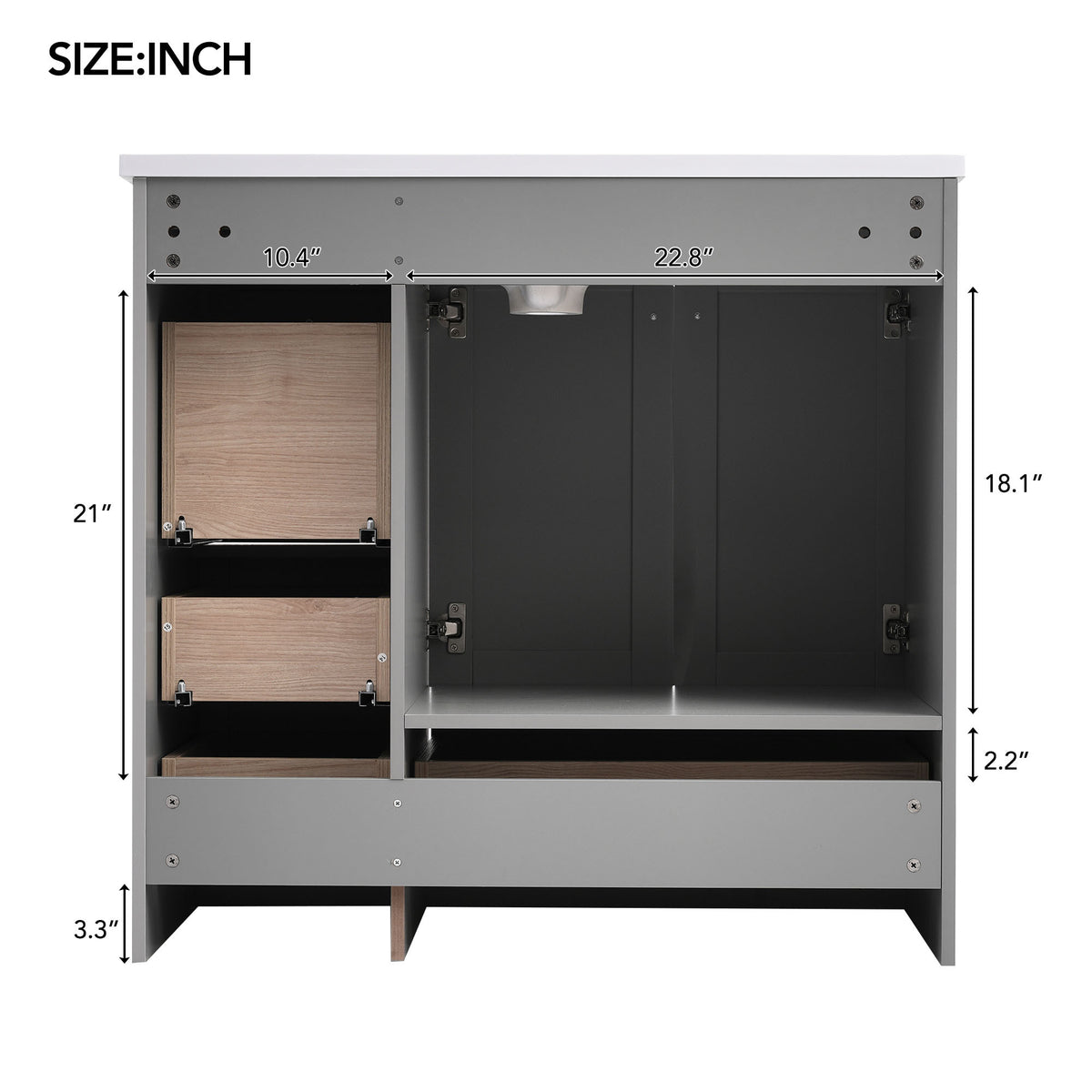Video 36 Inch Shaker Style Free Standing Bathroom Vanity Cabinet With Sink, 4 Soft Close Drawers And 2 Soft Close Doors Gray Mdf