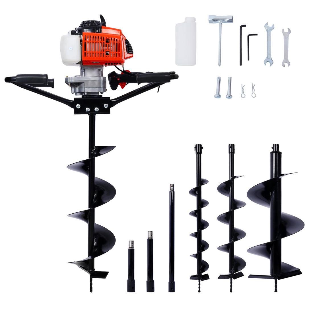 2.7Hp Post Hole Digger 63Cc Two Person Handle Gas Powered 2 Stroke Auger Digging Drill Shaft Size 3 4" Machine Only Epa Complaint With L4" L6" L8" L12" Drill Bits Ext Rod Kits Black Steel