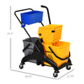Homcom 6.9 Gallon Mop Water Bucket Wringer Cart With Easy To Use Side Press Wringer, Smooth Wheels, Mop Handle Holder Yellow Plastic