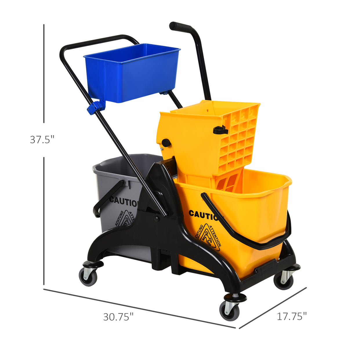 Homcom 6.9 Gallon Mop Water Bucket Wringer Cart With Easy To Use Side Press Wringer, Smooth Wheels, Mop Handle Holder Yellow Plastic