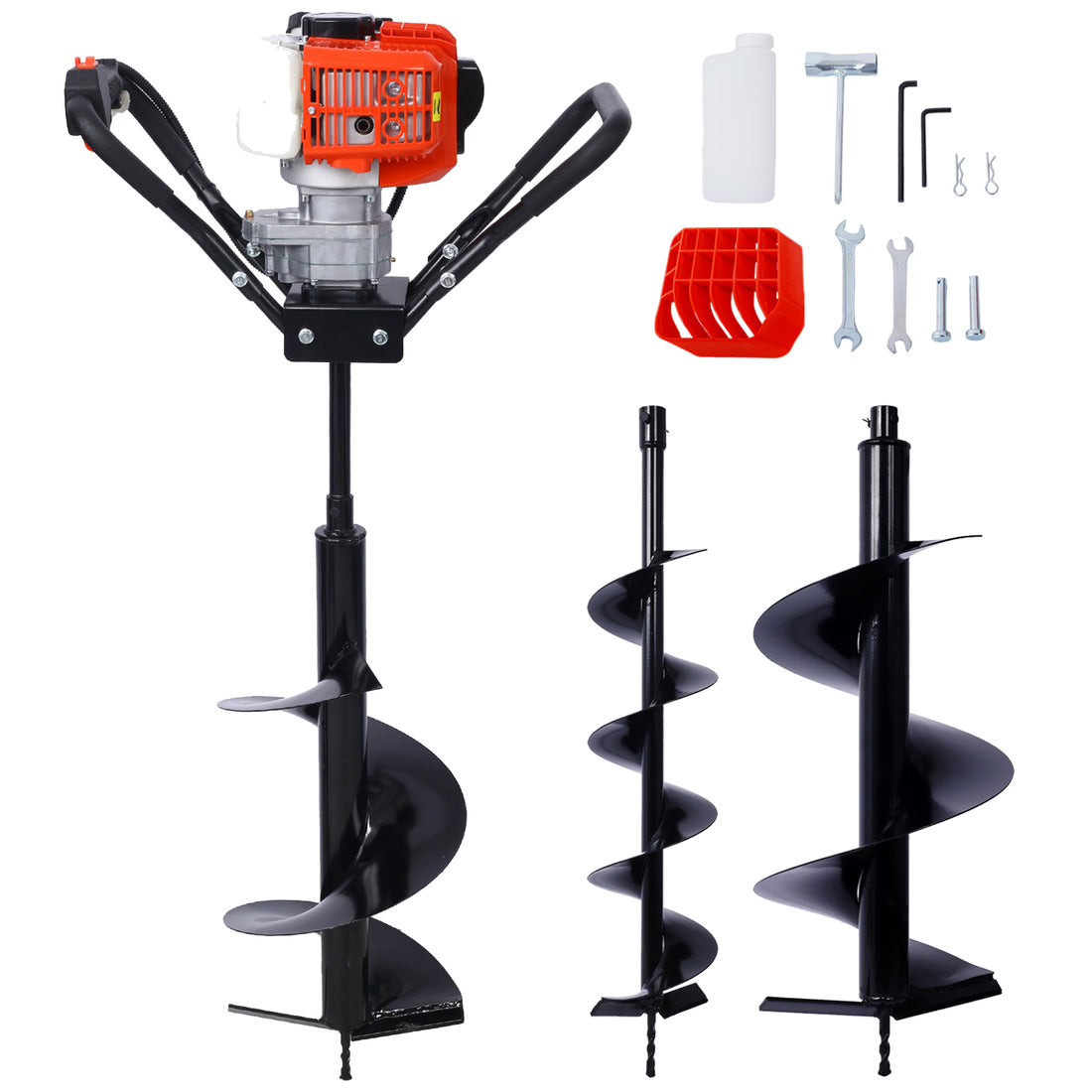 V Type 52Cc 2 Stroke Gas Post Hole Digger One Man Auger Epa Machine Plant Soil Digging Fence Withhole Digger Replacement Auger Bits L6" L10" L12" Drill Bits Black Steel