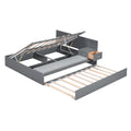 Full Size Wood Storage Hydraulic Platform Bed With Twin Size Trundle, Side Table And Lounge, Gray Box Spring Not Required Full Gray Wood Bedroom Bed Frame Solid Wood Mdf