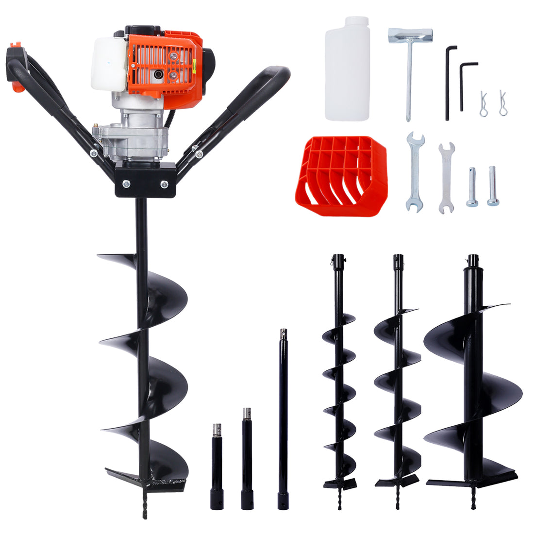 V Type 52Cc 2 Stroke Gas Post Hole Digger One Man Auger Epa Machine Plant Soil Digging Fence Withhole Digger Replacement Auger Bits L4" L6" L8" L12" Drill Bits Ext Rod Kits Black Steel