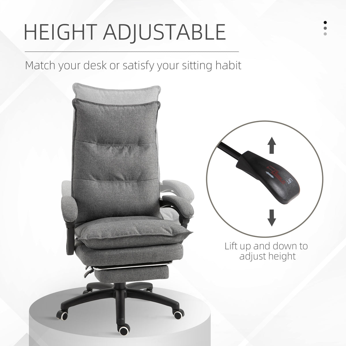 Vinsetto 360 Swivel Executive Home Office Chair Adjustable Height Linen Style Fabric Recliner With Retractable Footrest And Double Padding, Grey Gray Fabric