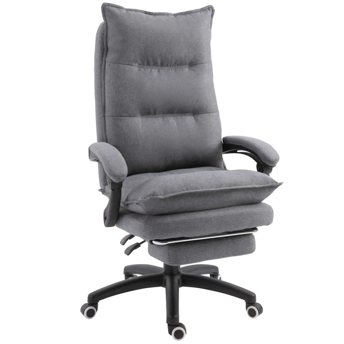 Vinsetto 360 Swivel Executive Home Office Chair Adjustable Height Linen Style Fabric Recliner With Retractable Footrest And Double Padding, Grey Gray Fabric