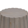 22 Inch Side End Table, Mango Wood Drum Shape With Handcrafted Grooved Edges, Gray Gray Solid Wood