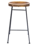 28 Inch Bar Stool With Mango Wood Saddle Seat, Iron Rod Legs, Brown And Black Black Brown Metal & Wood