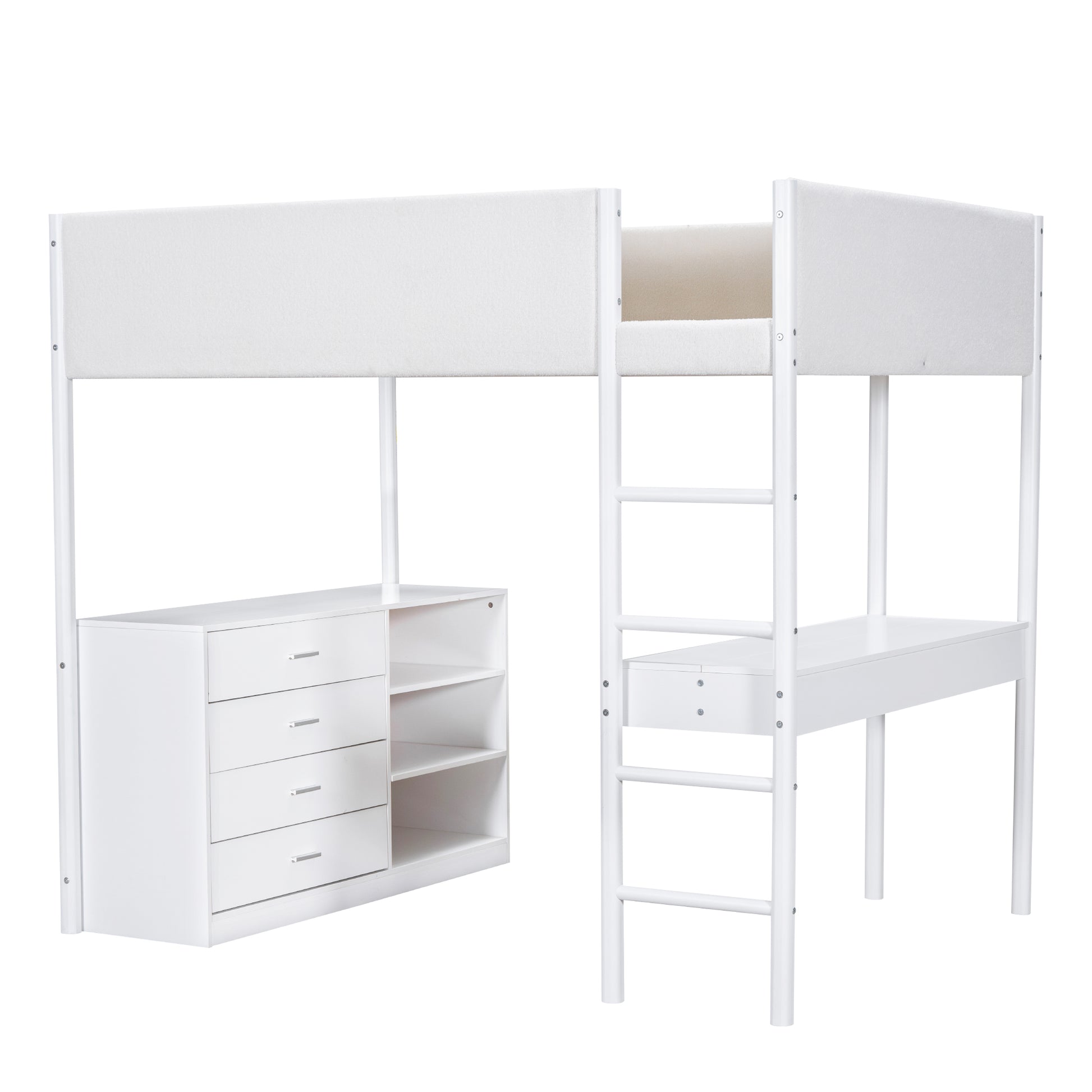 Full Size Teddy Fleeceloft Bed Wood Bed, White Full White Fleece