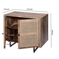 35 Inch Handcrafted Accent Cabinet With 2 Mesh Rattan Doors, Black Iron Legs, Natural Brown Mango Wood Frame Black Brown Wood Rattan