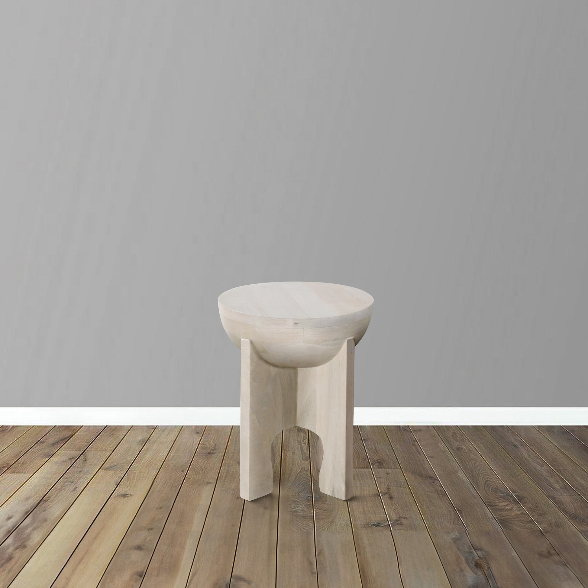 Tomas 20 Inch Side End Table, Mango Wood Drum Top, Classic Washed White White Solid Wood