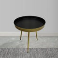 Enid 19 Inch Side End Table, Iron Brass Plating, Black Matte Top, Modern Sleek Angled Legs Antique Brass Black Iron