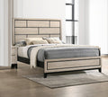 Cotemporary Drift Wood Chalk Finish King Size Panel Low Profile Bed Geometric Design Wooden Bedroom Furniture Cream White Wood