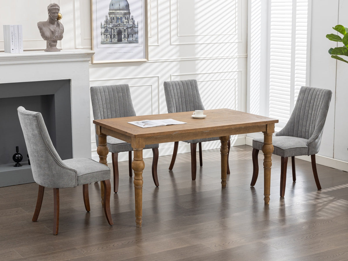 Rayon Cloth Flocking Linen Dining Chairs Channel Kitchen Dinner Chair Comfy Fabric Upholstered Accent Chair For Dining Room With Curved Solid Wood Legs,Set Of 2 Gray , Sw1847Gy Gray Light Brown Dining Room American Design,American Traditional Dining