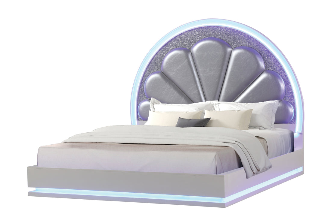 Perla King Size Led Bed Made With Wood In Milky White Box Spring Not Required King White Wood Bedroom Contemporary,Modern Acacia Slat Beds Solid Wood Mdf Wood