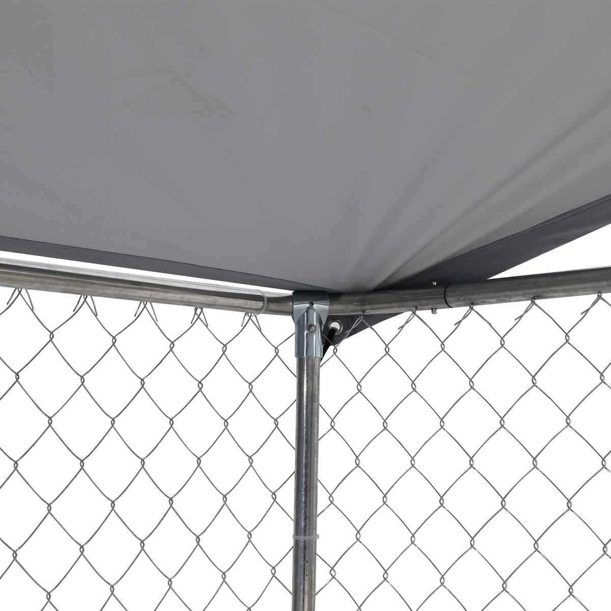 Dog Kennel Outdoor With Waterproof Canopy 181" * 181" *71.65" Silver Iron