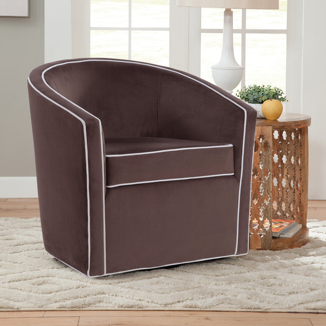 Kendall Maple Brown Swivel Chair Brown Mid Century Modern Foam Velvet