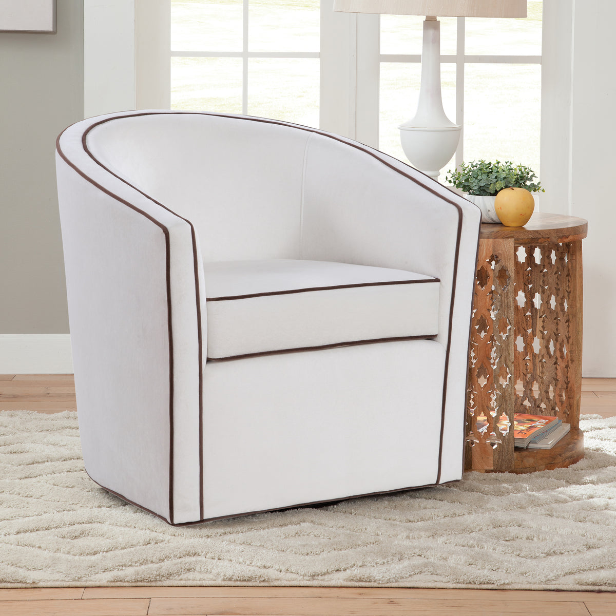 Kendall Cream Swivel Chair Cream Mid Century Modern Foam Velvet