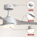 52 Inch Downrod Ceiling Fans With Lights And Remote Control, Modern Outdoor Indoor White 3 Blades Led Lights Smart Ceiling Fans For Bedroom, Living Room, And Patios White Abs Steel Q235